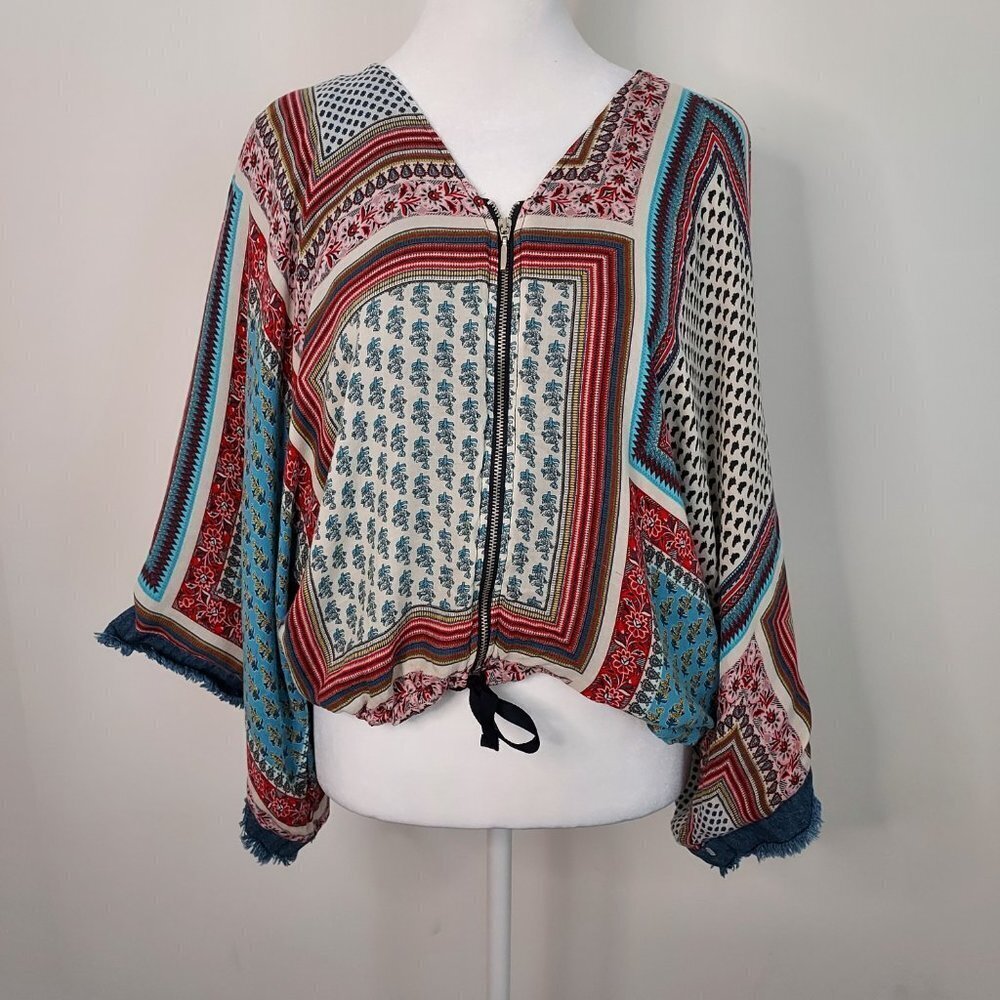 Zara Basic Patchwork Zip Up Dolman Sleeve Top - image 8